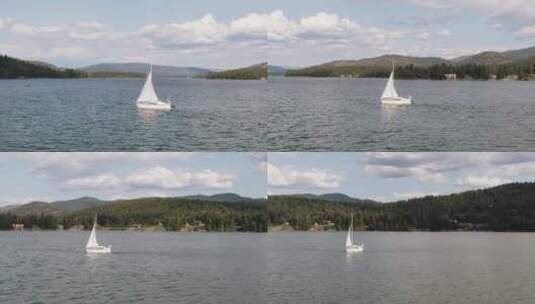 漂浮在湖中央的帆船高清在线视频素材下载