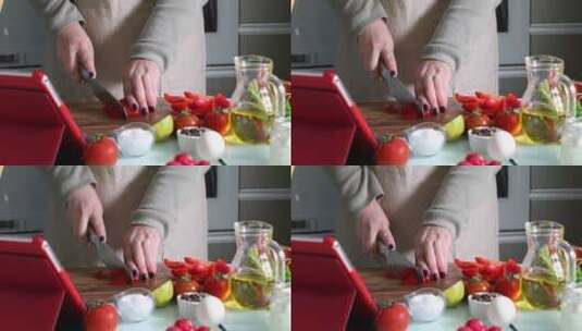 女人在切西红柿高清在线视频素材下载