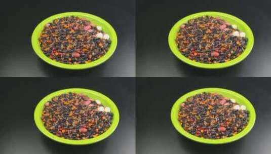 五谷杂粮综合美食黑米八宝粥4K健康食物高清在线视频素材下载