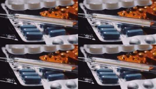 黑色背景上的各种医疗药丸高清在线视频素材下载