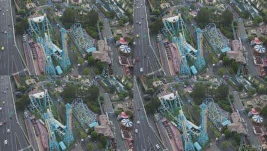 上海锦江乐园4K航拍原素材高清在线视频素材下载