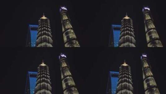 上海陆家嘴外滩东方明珠三件套4K夜景素材高清在线视频素材下载