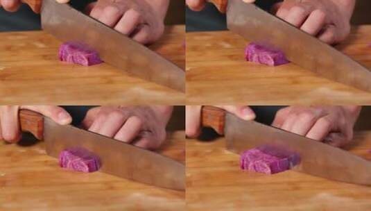 厨师切紫薯粗粮高清在线视频素材下载