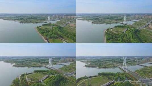 郑州东区航拍北龙湖城市大景金融岛高清在线视频素材下载