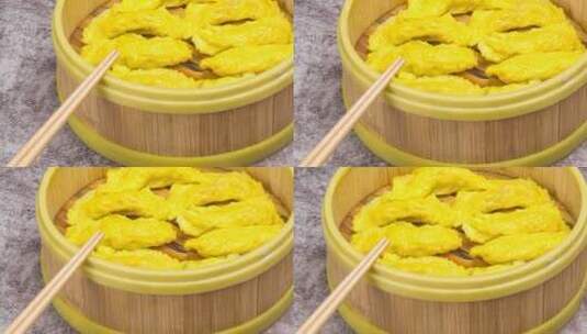 蒸屉里面的蛋饺早餐食品4k滑轨平移高清在线视频素材下载