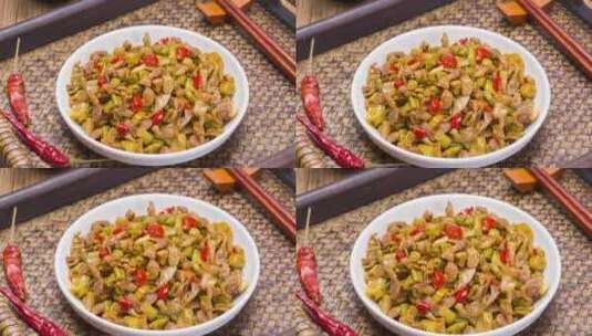 酸辣鸡杂美食菜品4k视频平移镜头高清在线视频素材下载