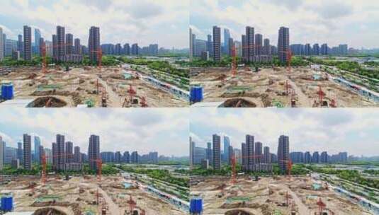 航拍杭州滨江城区现代建筑工地高清在线视频素材下载