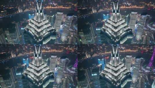 上海陆家嘴金茂大厦夜景航拍高清在线视频素材下载