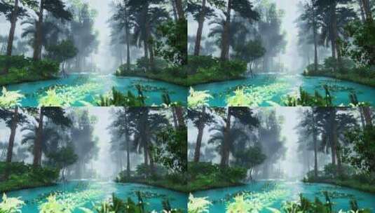 丛林中美丽的泻湖_3D动画高清在线视频素材下载
