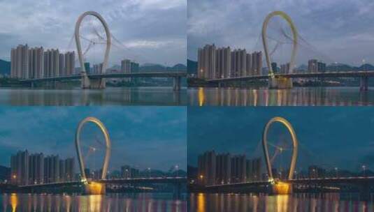 三明台江大桥日转夜延时摄影4K素材高清在线视频素材下载