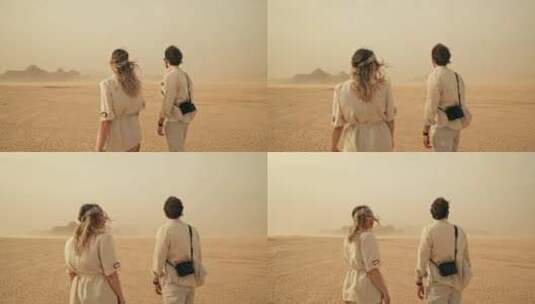 徒步旅行在沙漠上的夫妇高清在线视频素材下载