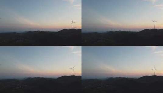 航拍户外自然风光日出新能源风电机高清在线视频素材下载