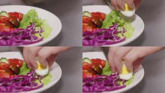 【正版素材】沙拉制作鸡蛋放入高清在线视频素材下载