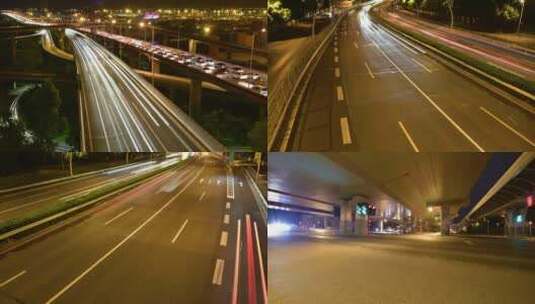晚上公路上的车水马龙和汽车行驶光轨迹延时高清在线视频素材下载