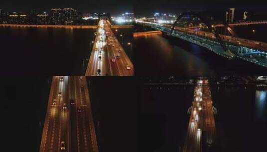 杭州复兴大桥车流夜景4K航拍视频高清在线视频素材下载