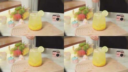 菠萝气泡水水果饮料健康饮品高清在线视频素材下载
