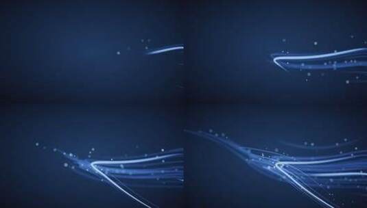 流动的蓝色光绘霓虹线条与粒子3D渲染高清在线视频素材下载