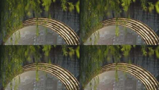 江南园林拱桥石桥垂柳高清在线视频素材下载