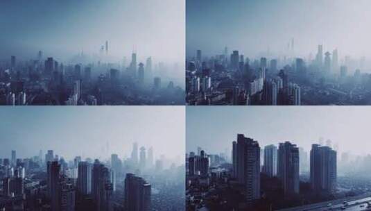 上海静安区大雾天航拍高清在线视频素材下载