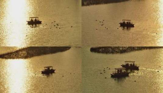波光粼粼的湖面上游船高清在线视频素材下载