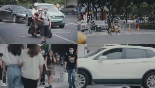 一组杭州街头人流车流人文镜头高清在线视频素材下载