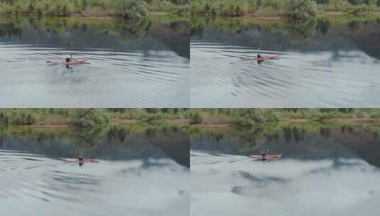 高山湖泊皮划艇高清在线视频素材下载