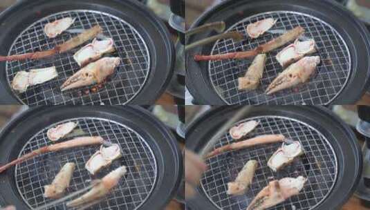 户外烧烤梭子蟹爪烤螃蟹高清在线视频素材下载