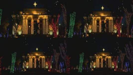 圣诞灯装饰的建筑物高清在线视频素材下载