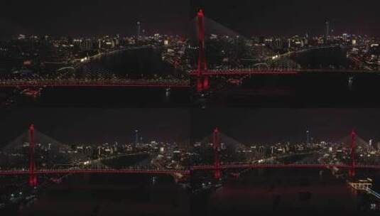 上海杨浦大桥夜景航拍07(后拉)高清在线视频素材下载