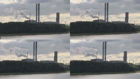 炼油厂烟雾排向天空高清在线视频素材下载