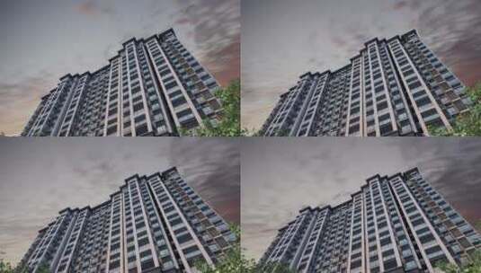 仰拍高层洋房建筑外景三维动画高清在线视频素材下载