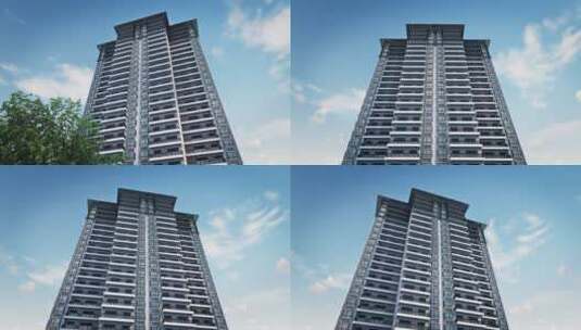 仰拍高层建筑外立面三维动画高清在线视频素材下载