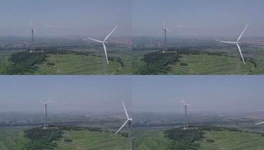4k 航拍户外乡村绿色能源风力发电机高清在线视频素材下载