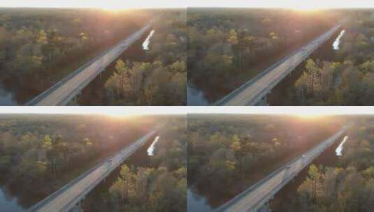 无人机拍摄的大桥日落高清在线视频素材下载