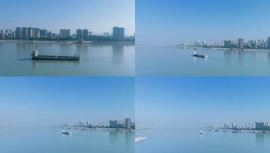 长江货船跟随延时 江西省九江市浔阳江段高清在线视频素材下载