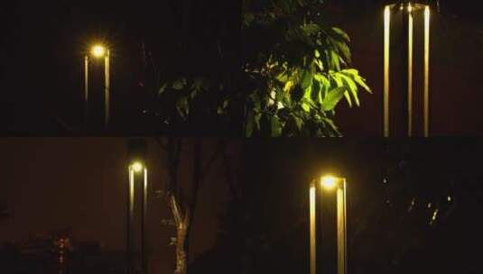 雨天夜晚雨滴树叶路灯高清在线视频素材下载