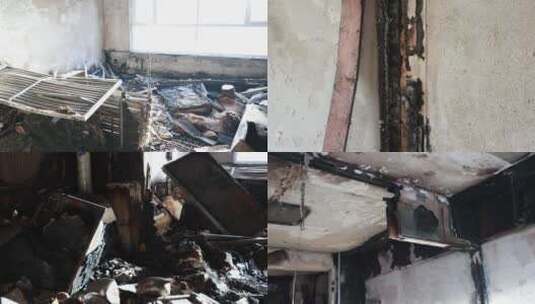 火灾后的房屋 火灾废墟 房屋烧毁高清在线视频素材下载