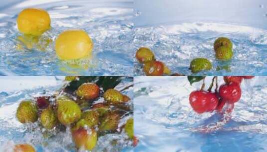 可商用各种水果落水激起水花高清在线视频素材下载