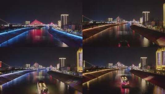 4K航拍宜昌长江两坝一峡夜景高清在线视频素材下载