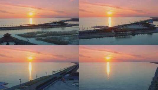 查干湖湖面落日夕阳余晖高清在线视频素材下载