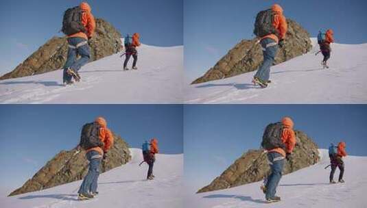 户外攀登雪山徒步登山探险高清在线视频素材下载