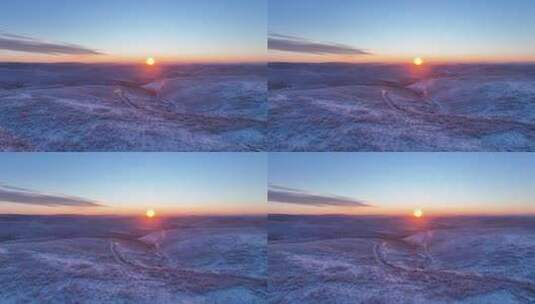 航拍大兴安岭林海雪原日出高清在线视频素材下载