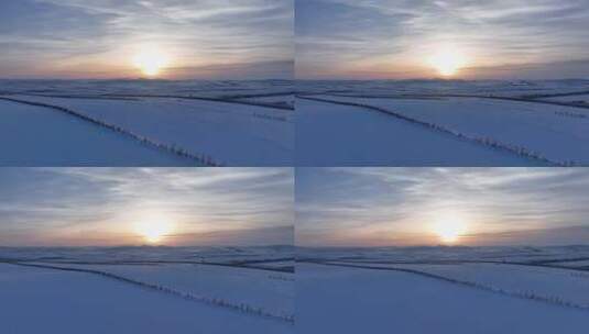 航拍4K东北垦区雪原暮色高清在线视频素材下载