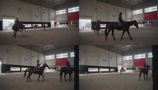 中国马术训练场，马场里骑马的人高清在线视频素材下载