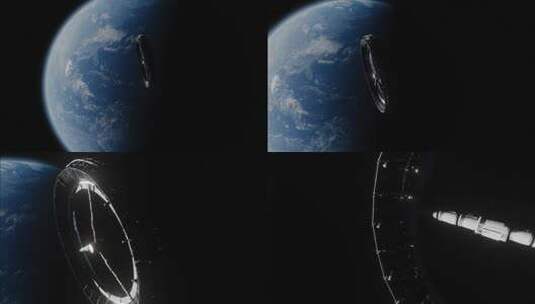 在地球上空运行的未来派圆形空间站4K高清在线视频素材下载