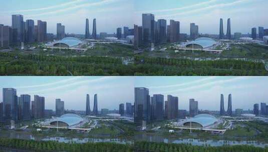 杭州奥体中心游泳馆航拍高清在线视频素材下载