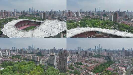 4K上海虹口足球场航拍高清在线视频素材下载