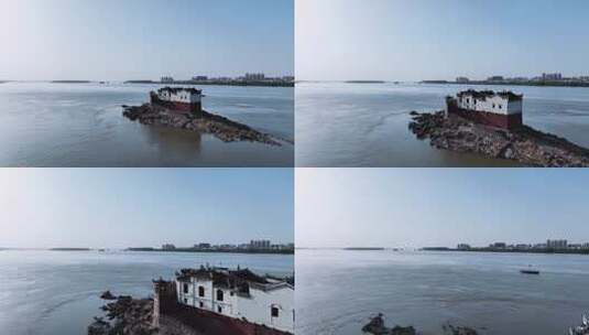 航拍逆水而立的湖北鄂州观音阁视频高清在线视频素材下载