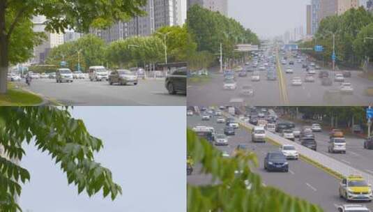 夏天街道空境，街道车流，武汉街道高清在线视频素材下载