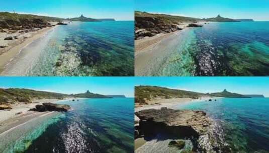 FPV无人机航拍海浪沙滩海滩海岛蓝天撒丁岛高清在线视频素材下载